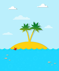 Fototapeta na wymiar Island with palm trees on the sea
