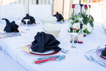 Table setting for dinner in black and white