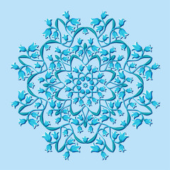 circular pattern with blue flowers - vector illustration