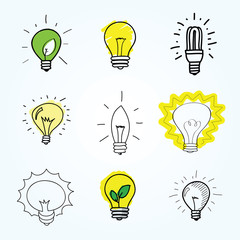 Naklejka premium Set of Hand-drawn light bulbs