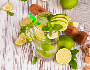 Summer drink with blur beach on background