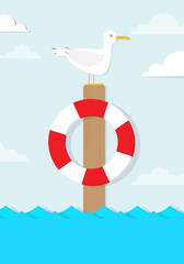 Obraz premium cartoon seagull sits on a pole