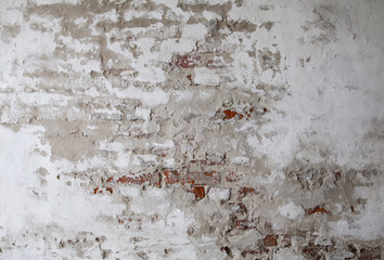 Old Red Brick Wall with Cracked Concrete