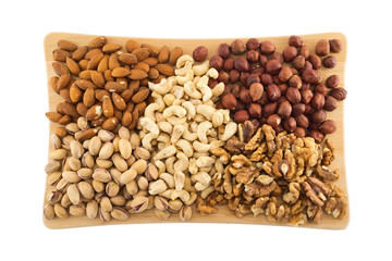 Nut mix over the cutting board isolated