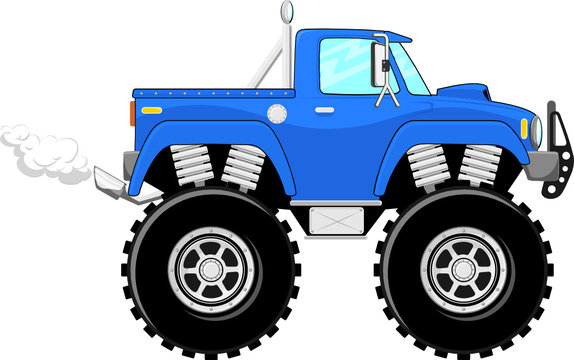 Cute blue monster truck cartoon illustration