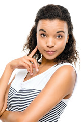 Beautiful african american Woman posing isolated on white backgr