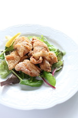 asian food, fried chicken with salad