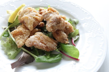 asian food, fried chicken with salad