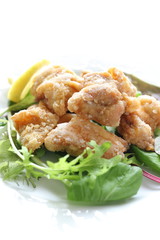 asian food, fried chicken with salad