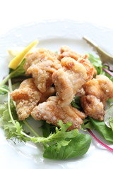 asian food, fried chicken with salad