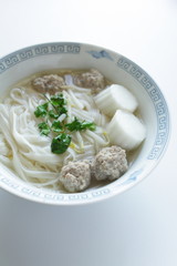 Vietnamese food, fish ball and rice noodles