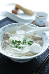 Vietnamese food, fish ball and rice noodles