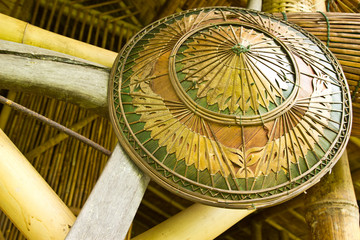 Asian Woven Hat Made From Tropical Leaves and bamboo.