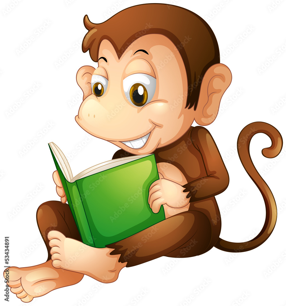 Poster a monkey sitting while reading a book