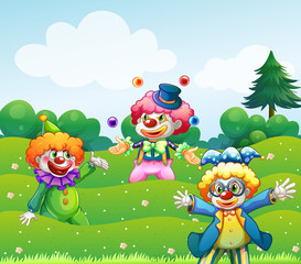 Three clowns at the garden