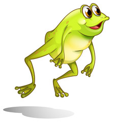 A green frog hopping