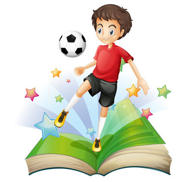 A book with a boy playing football