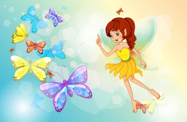 Foto op Plexiglas Een fee met kleurrijke vlinders © GraphicsRF