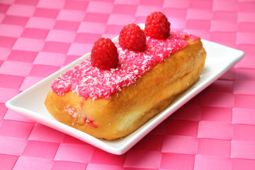 Raspberry cake made of donut dough