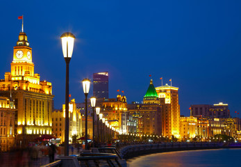 Shanghai in the night time. View from the bund - obrazy, fototapety, plakaty