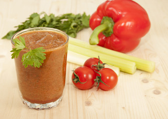 Vegetable Smoothies of tomato, pepper and celery and parsley.