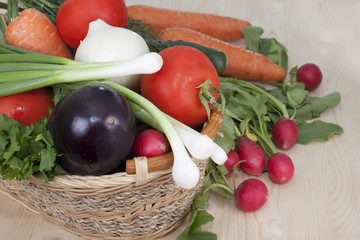 A set of vegetables in the basket.
