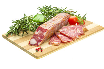 Salami with rosemary, basil and tomato