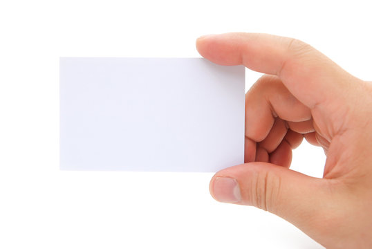 hand holding a blank business card with clipping path