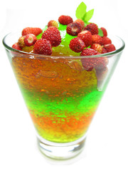 fruit jelly dessert with wild strawberry