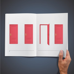 Open and closer red doors inside a book.