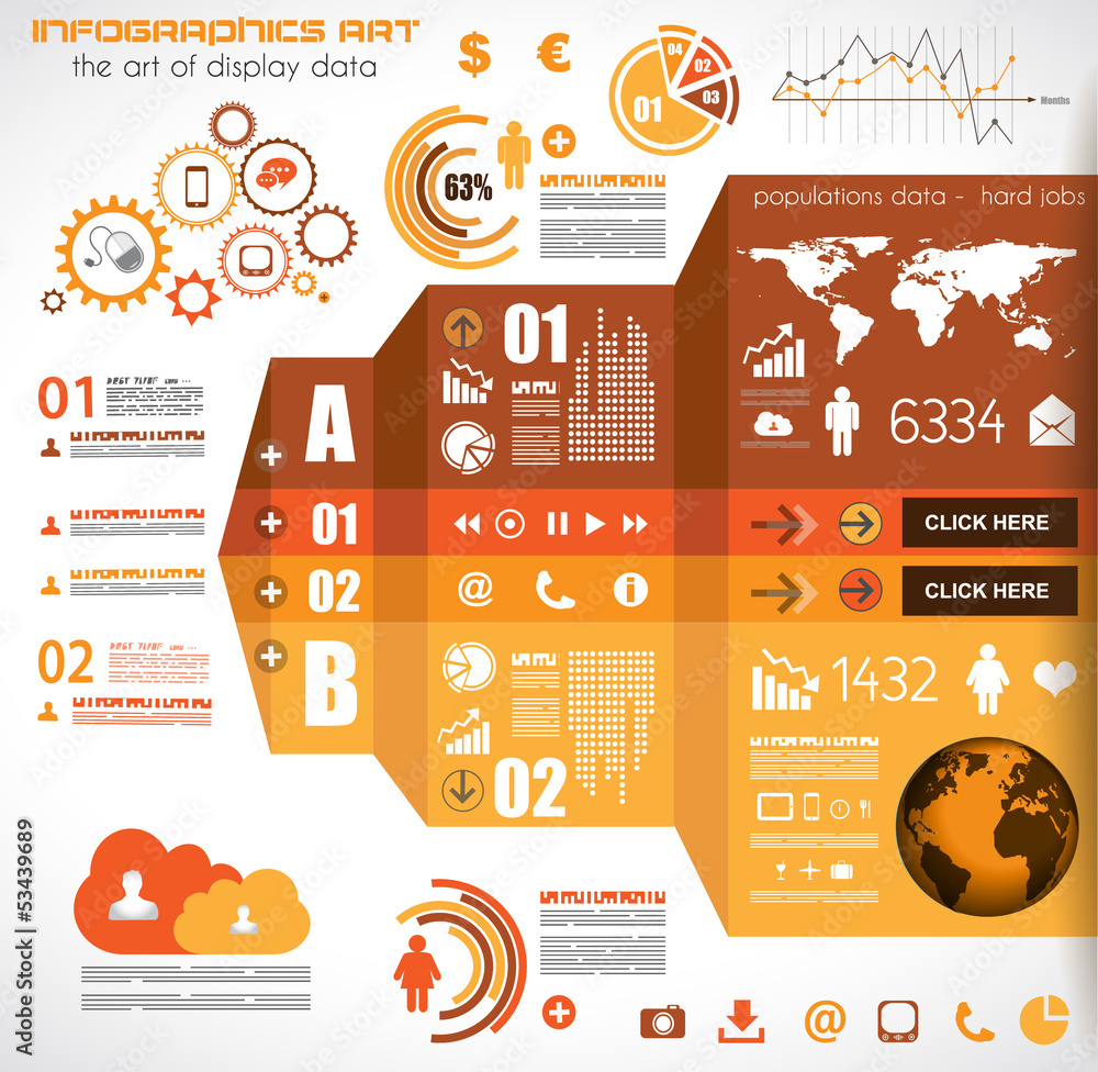 Poster infographic elements - set of paper tags, technology icons...