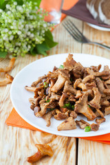 chanterelle mushrooms on a white plate