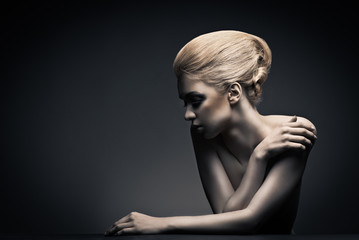 high fashion woman with abstract hair style