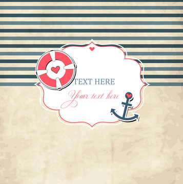 Vintage nautical scrap template with photo frame and anchor