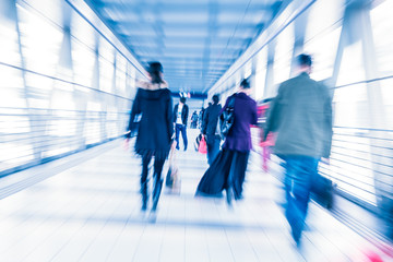 Passenger in the Beijing bus station.Motion blur