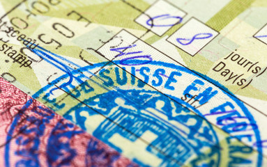 Fragment of Swiss visa in the passport