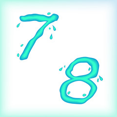 Liquid alphabet. Fluid letters, digits and signs.