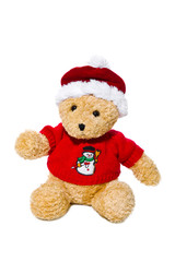 Teddy mit rotem Pulli isoliert als Weihnachtsmann