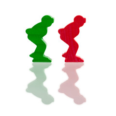 Two colored pawns isolated on a white background