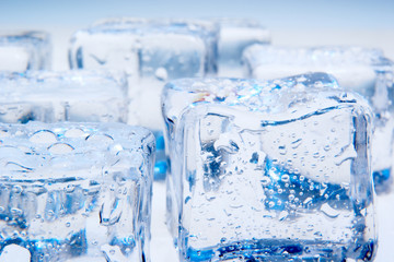 Abstract photo of ice cubes with blue lighting