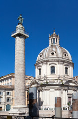 Obraz premium Italy.Rome.Trojan column and churches of Santa Maria di Loreto
