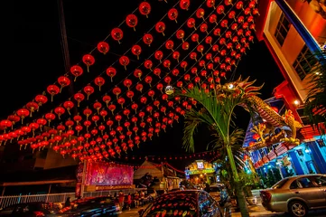 Foto op Plexiglas A lot of Red lantern at city celebrate a chinese new year © azirull