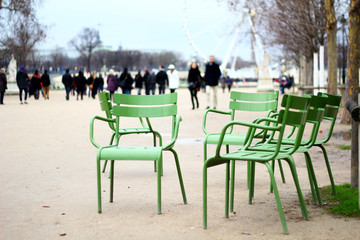 Fototapeta na wymiar Chairs of the Tuileries garden, Paris France