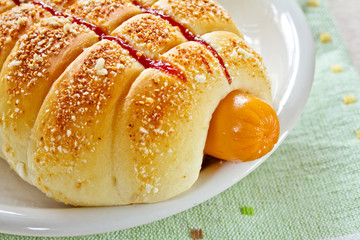bread with sausage or hotdog