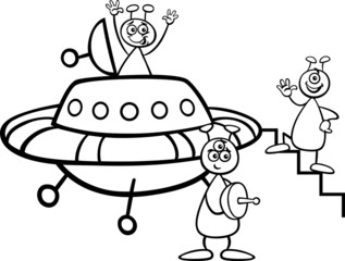 aliens with ufo for coloring book