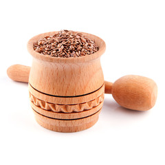 Flaxseed in a wooden bowl