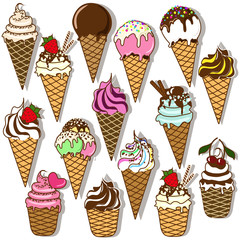 Set of isolated icons of ice cream
