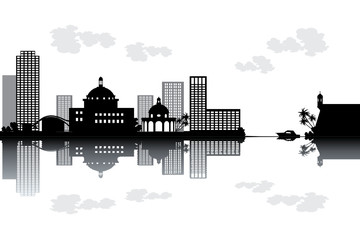 Puerto Rico skyline - black and white vector illustration