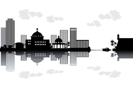 Puerto Rico skyline - black and white vector illustration