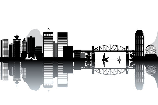 Vancouver Skyline - Black And White Vector Illustration